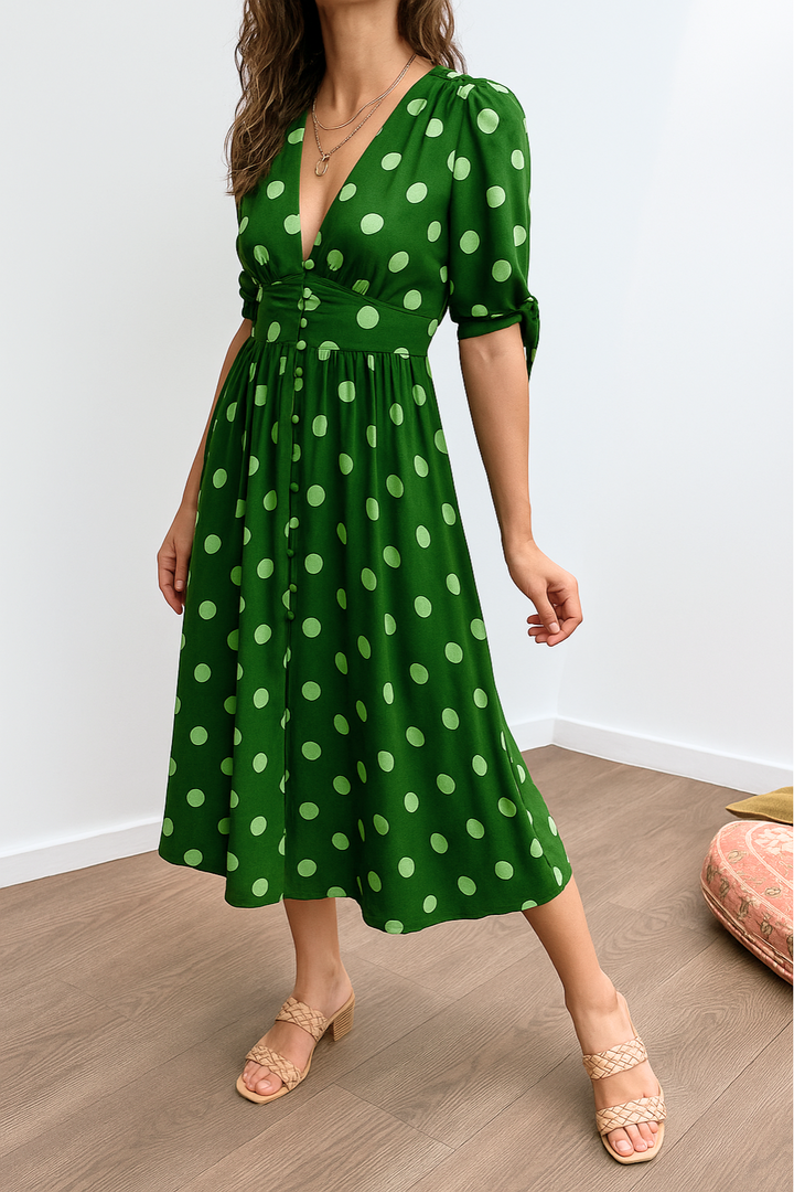 MAYA – SPOTLIGHT POLKA MIDI DRESS
