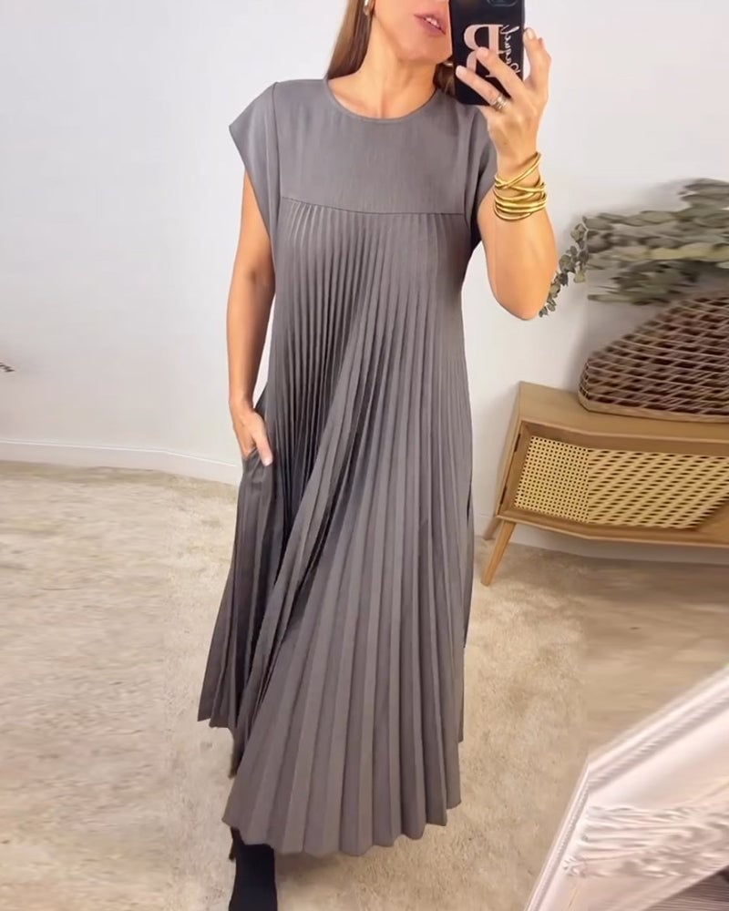 Women’s Short Sleeve Pleated Maxi Dress