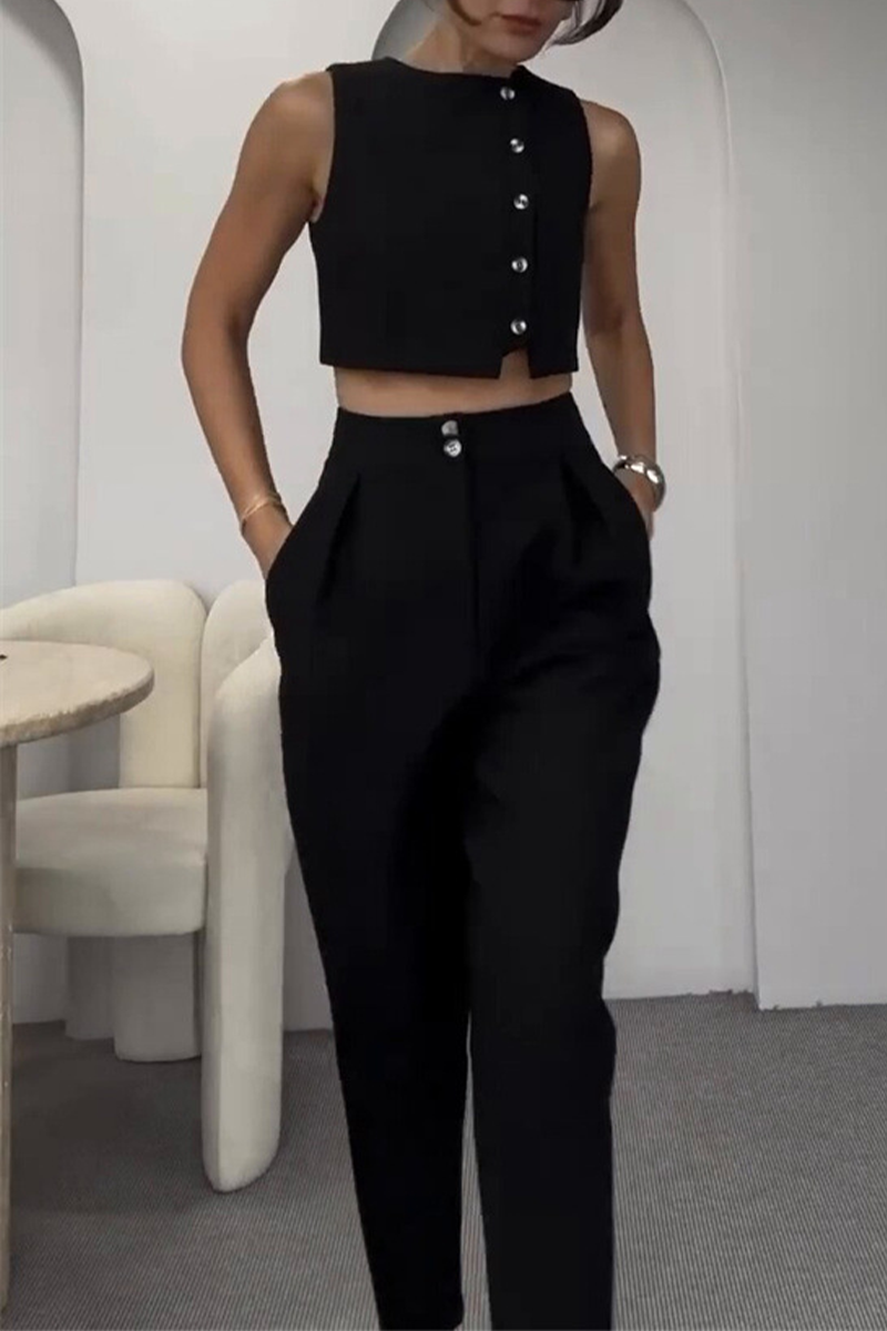 CYRA – CASUAL SOLID COLOR SLEEVELESS TWO-PIECE SET