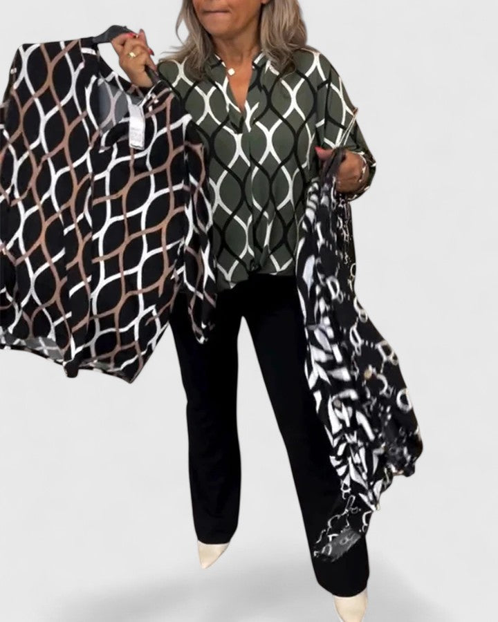 AUTUMN – GEOMETRIC PRINT BLOUSE