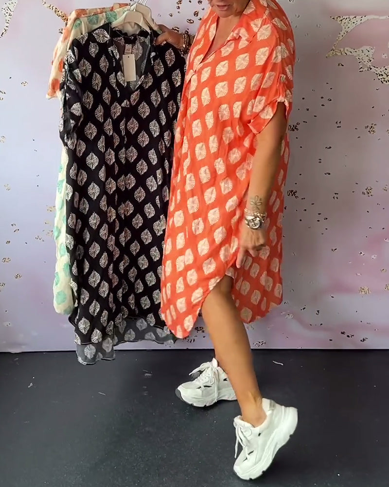 ELEANORA – LOOSE LAPEL PRINTED SHIRT DRESS