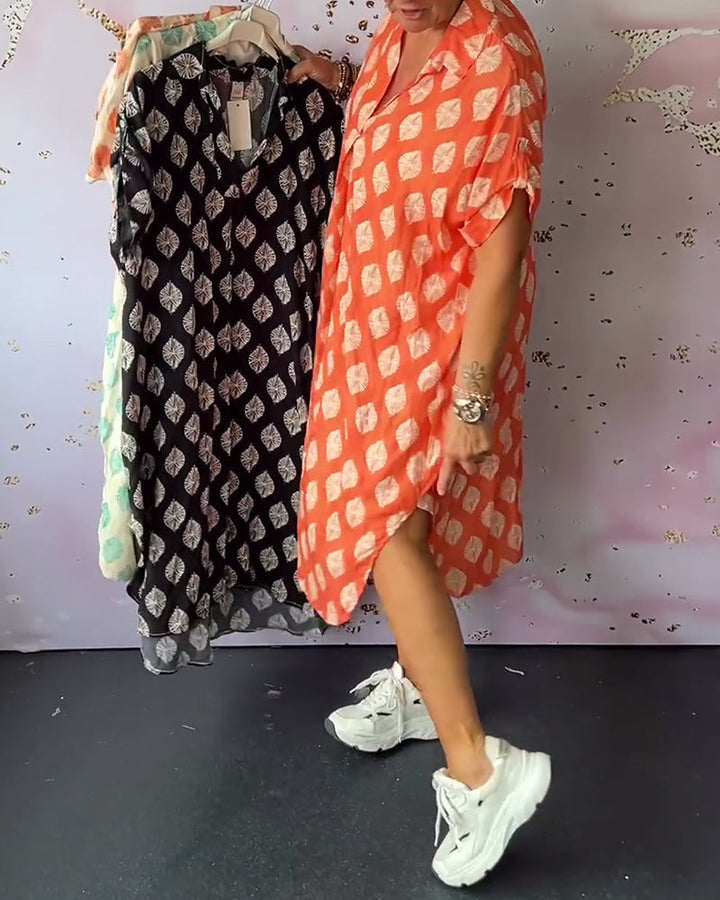 ELEANORA – LOOSE LAPEL PRINTED SHIRT DRESS