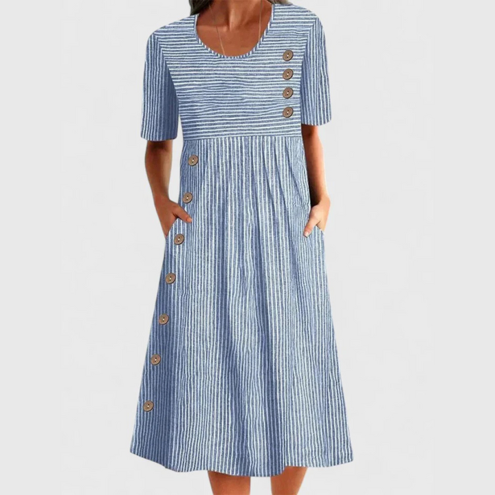 CIELO – COASTAL BUTTON-STRIPE MIDI DRESS