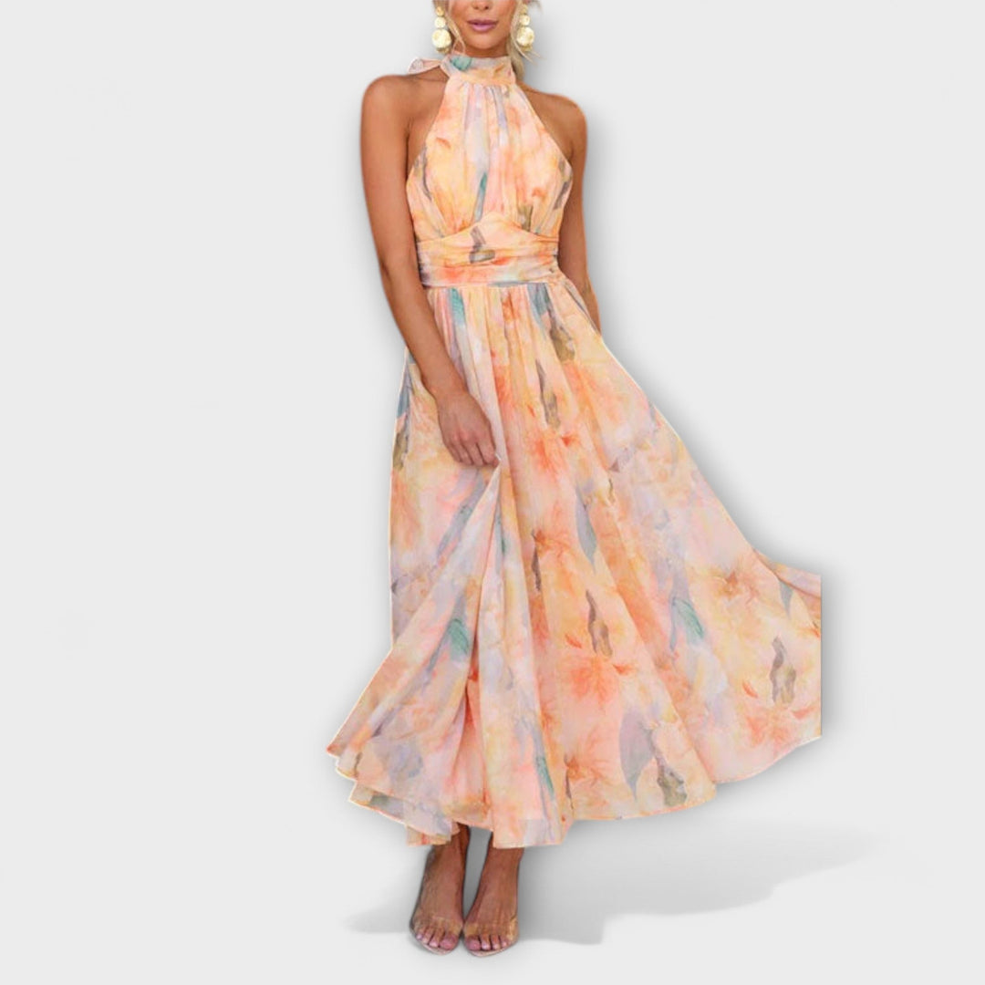 ISLA – SUNSET WHISPER HALTER DRESS