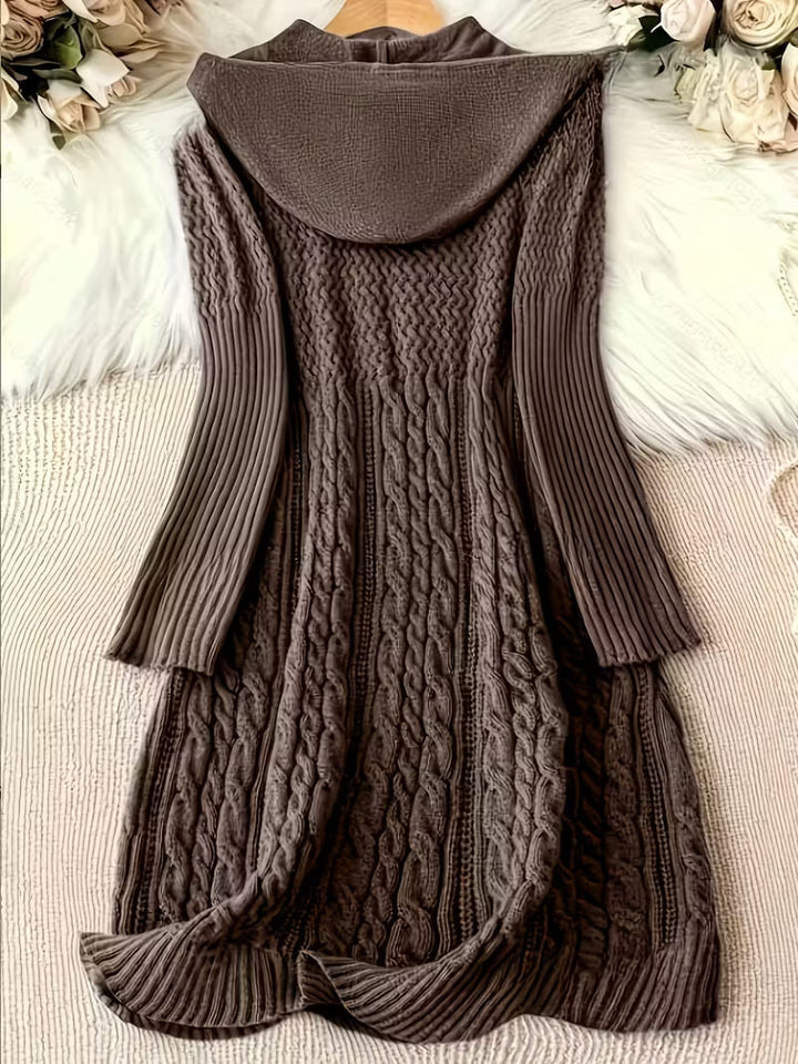 EVELINA – CHUNKY KNIT HOODED SWEATER DRESS