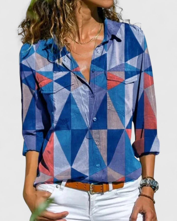 EMILY – INDIGO BLOOM BUTTON BLOUSE