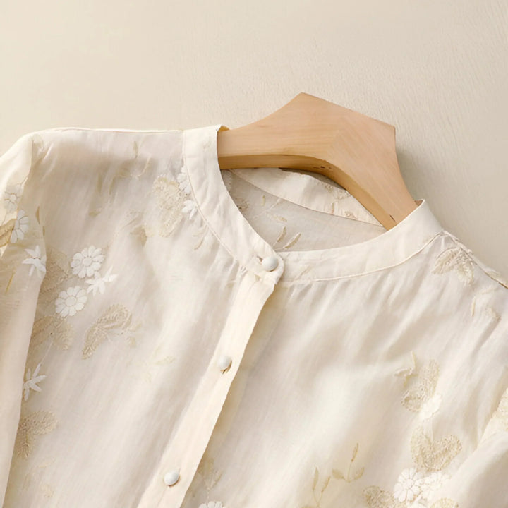 Peyton - Cotton Top with Embroidered Flowers