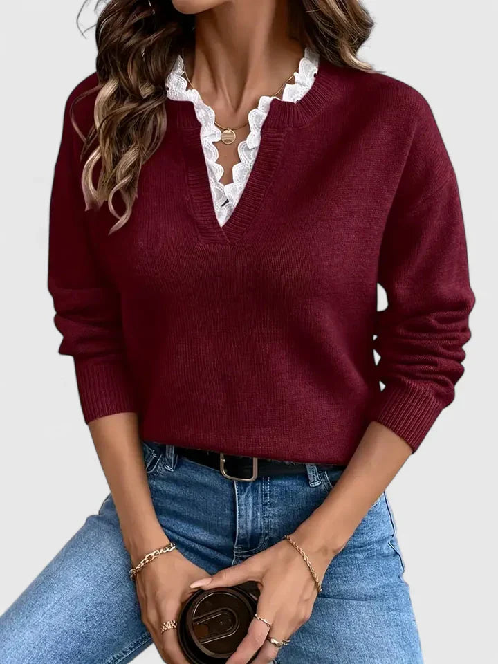 MARIAH – ELEGANT LACE TRIM SWEATER