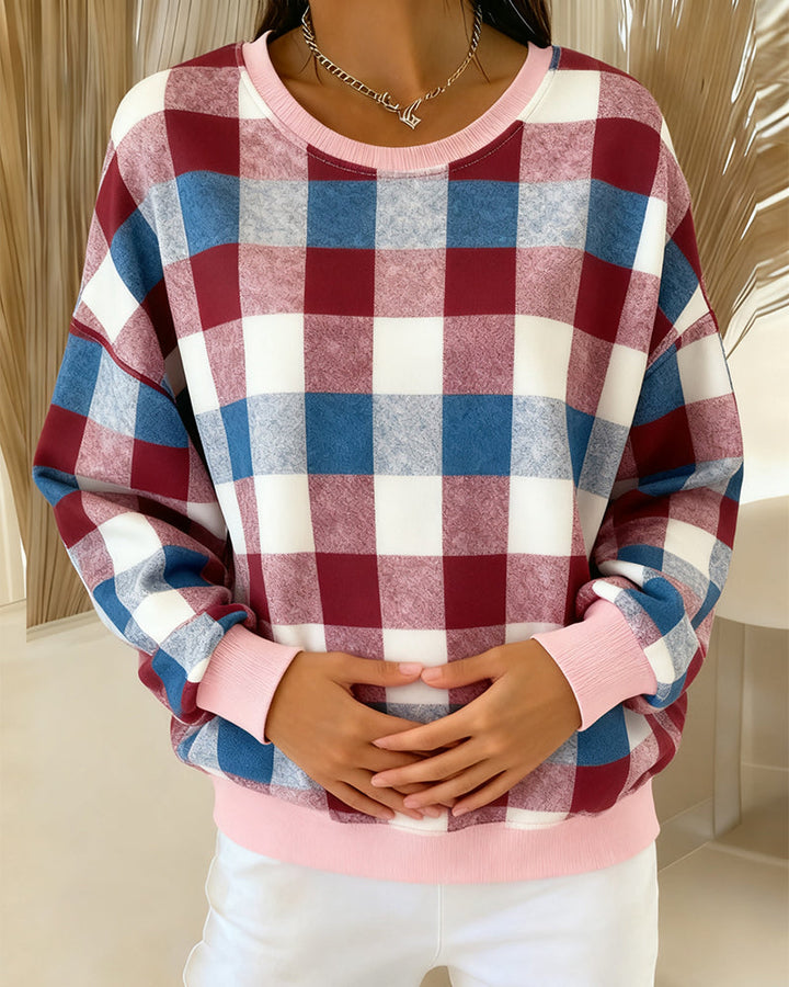 SERAPHINA – PLAID CREWNECK SWEATSHIRT