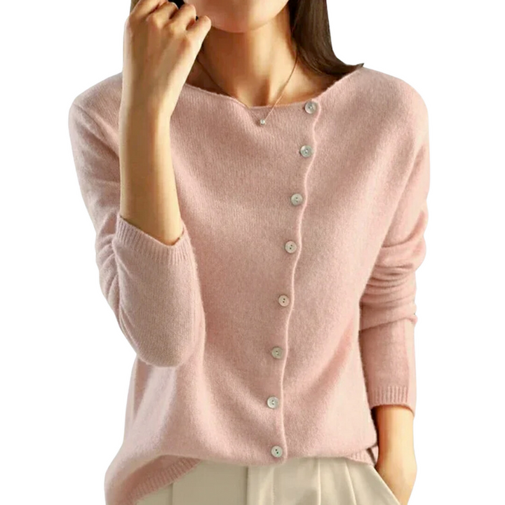 KATE – CHIC ASYMMETRICAL BUTTON CARDIGAN