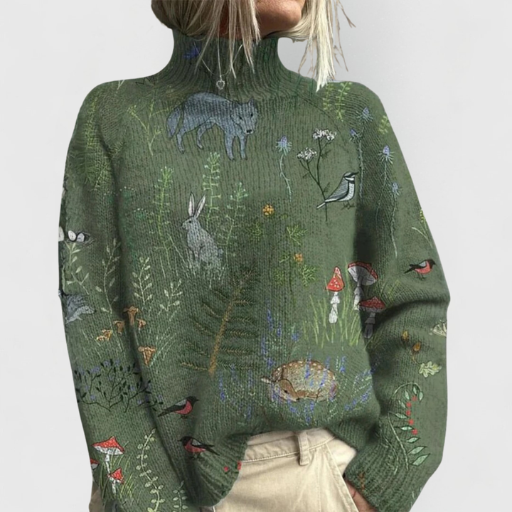 CASSANDRA – WOODLAND EMBROIDERED KNIT SWEATER
