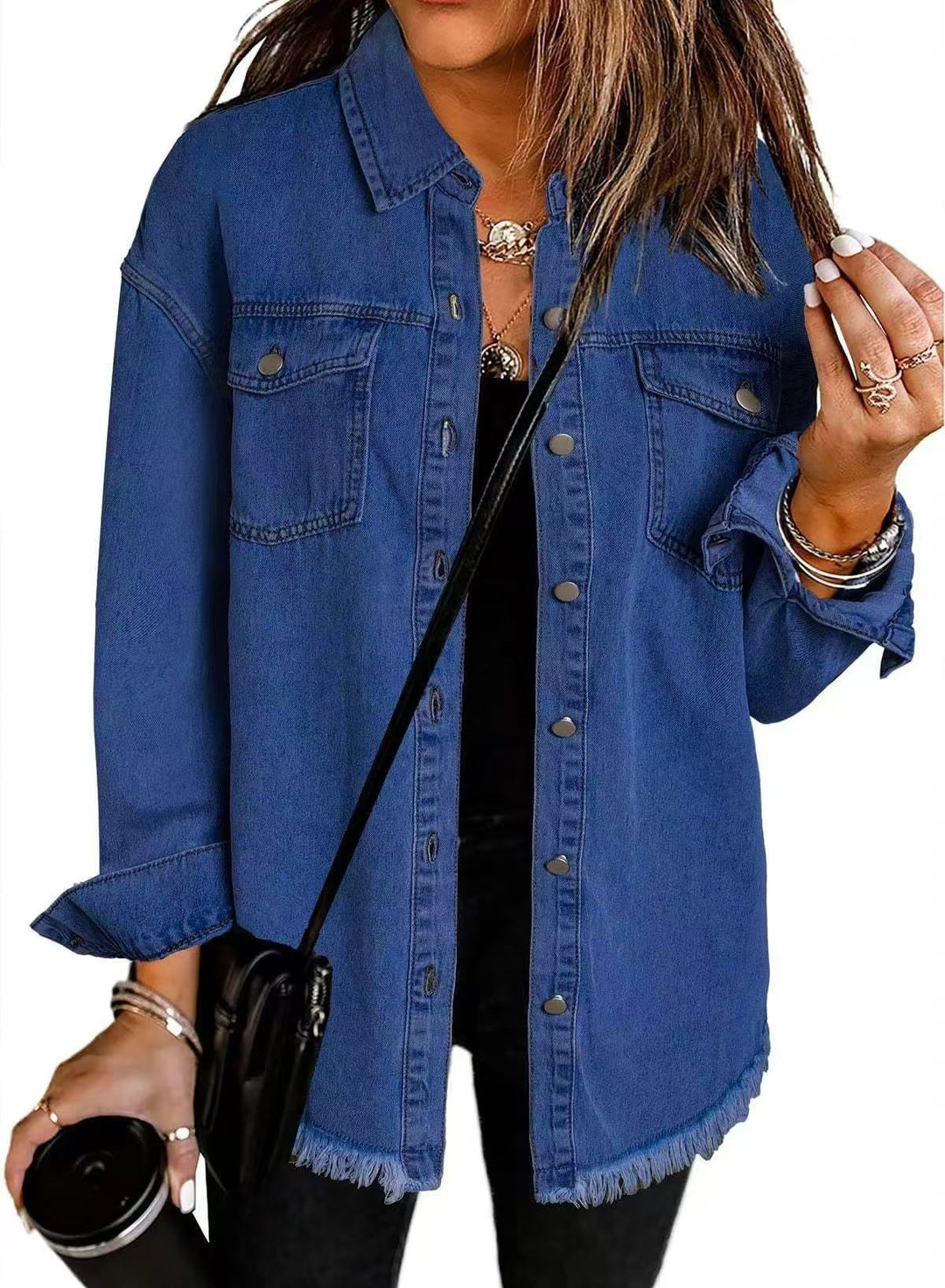 LANA – FRAYED HEM BUTTON-DOWN SHIRT JACKET