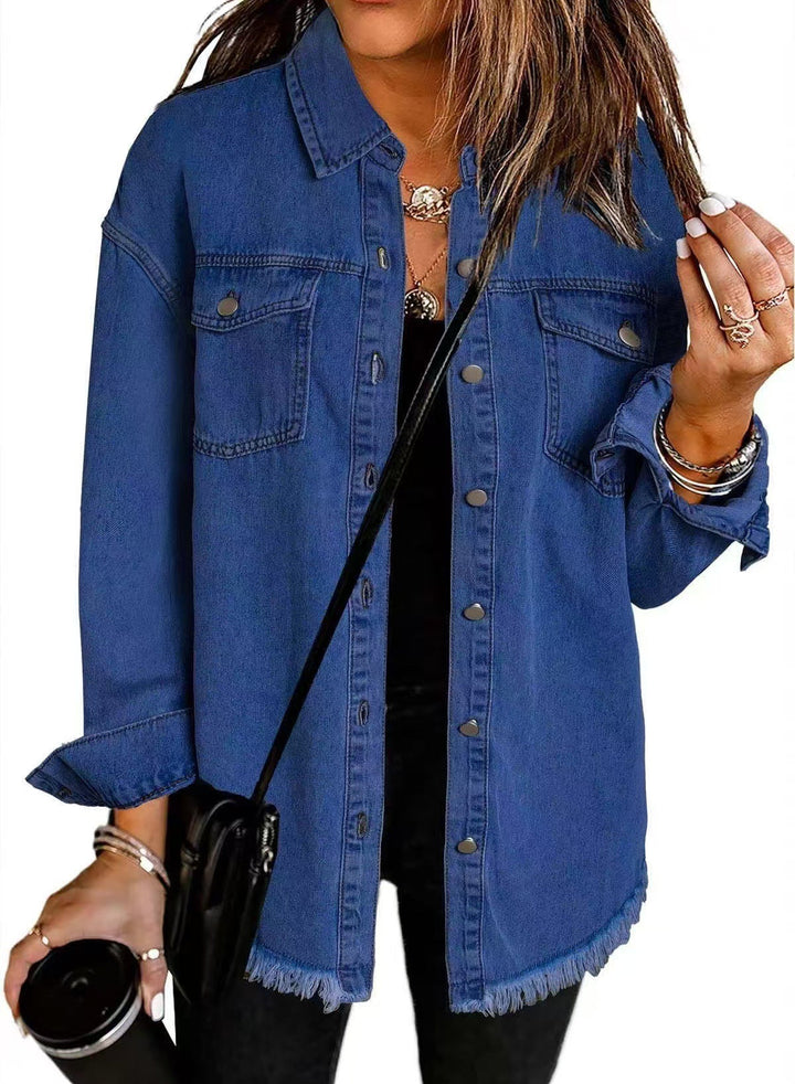 LANA – FRAYED HEM BUTTON-DOWN SHIRT JACKET