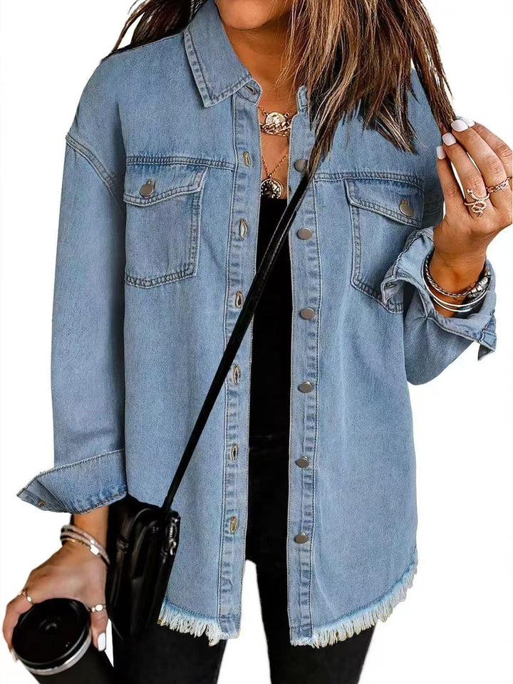 LANA – FRAYED HEM BUTTON-DOWN SHIRT JACKET