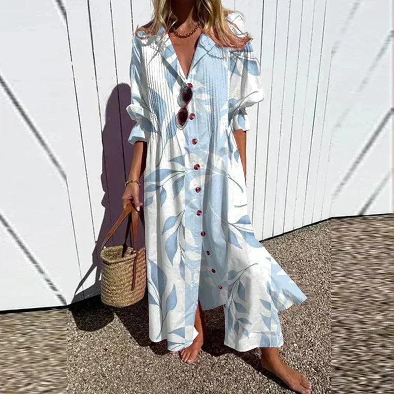 ISLA – COASTAL BREEZE BUTTON MAXI DRESS