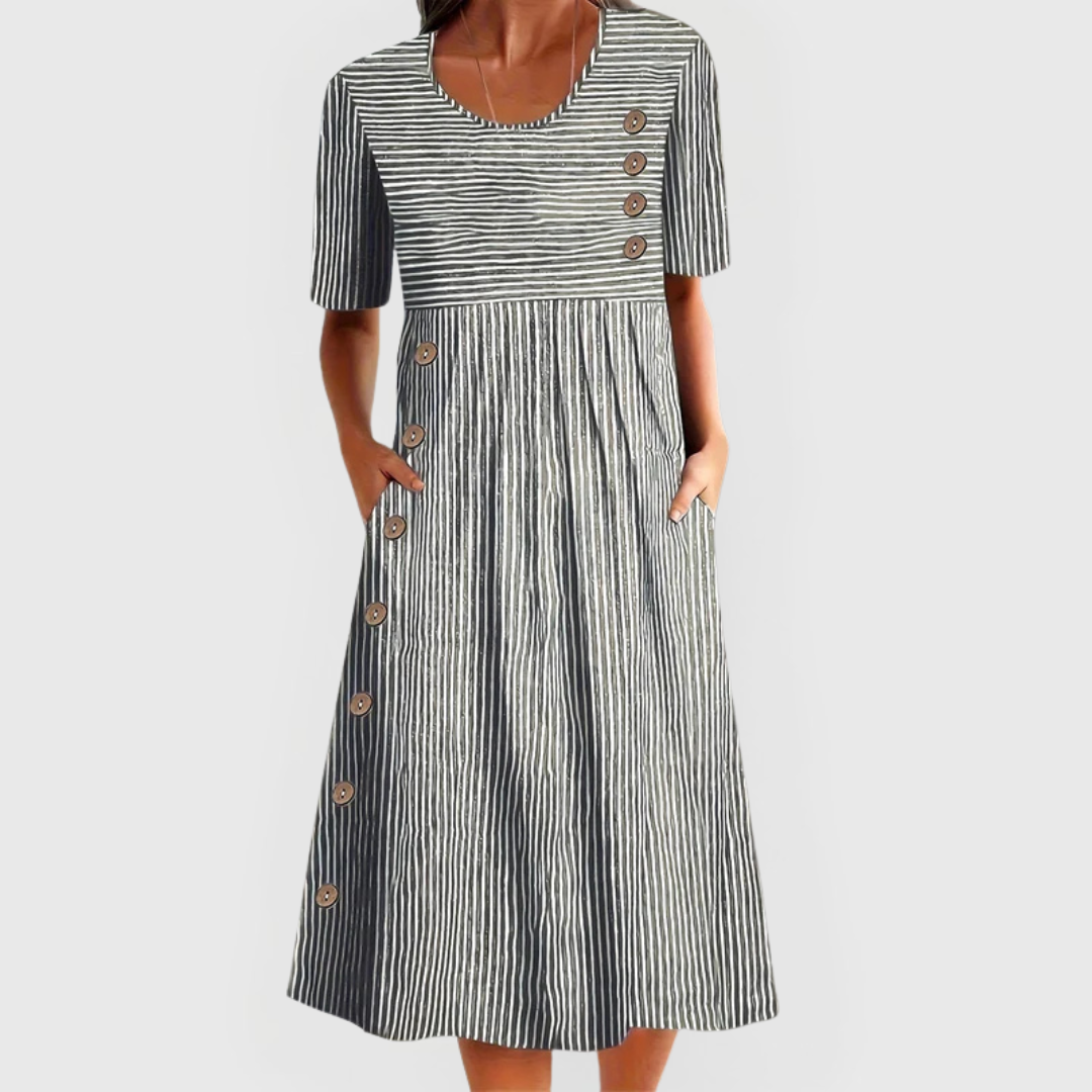 CIELO – COASTAL BUTTON-STRIPE MIDI DRESS