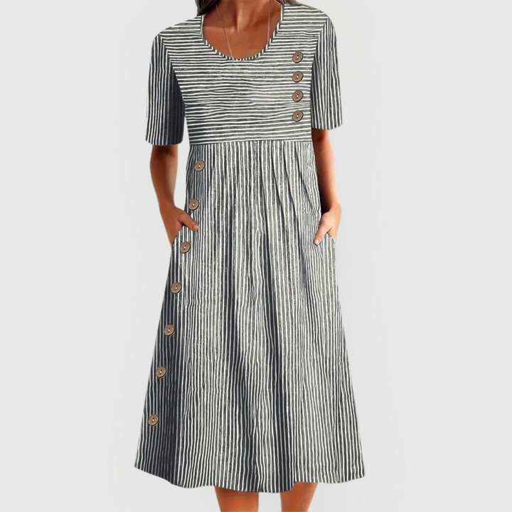 CIELO – COASTAL BUTTON-STRIPE MIDI DRESS