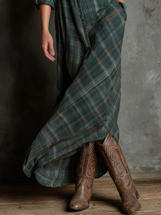 Harper - Western Plaid Maxi Shirt Dress