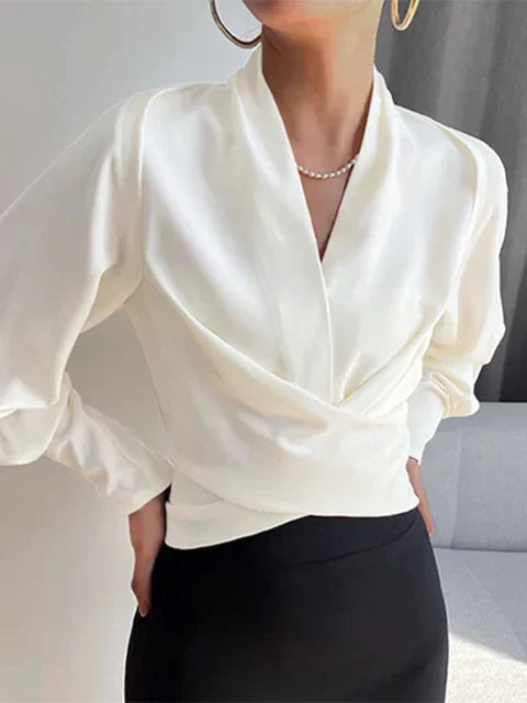 MARIELLE – ELEGANT DRAPED V-NECK BLOUSE