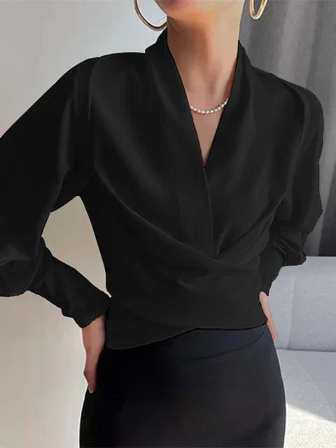 CASSANDRA – ELEGANT DRAPED V-NECK BLOUSE
