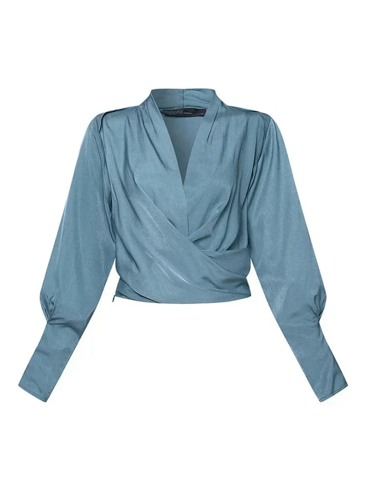 CASSANDRA – ELEGANT DRAPED V-NECK BLOUSE