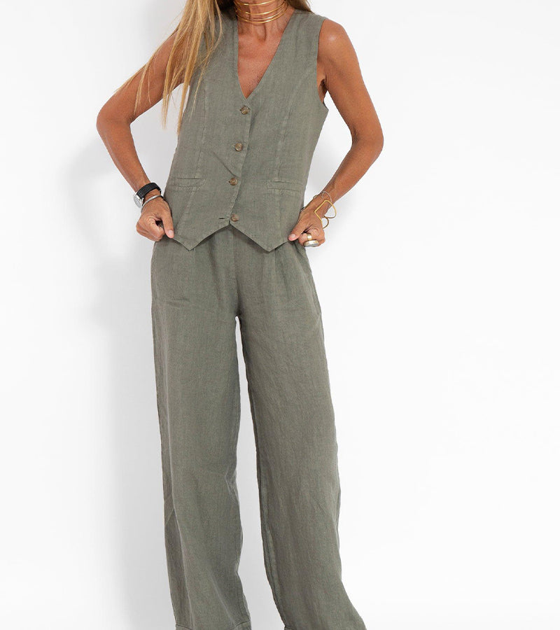 Jessica - Buttoned Vest & Wide-Leg Trousers Set