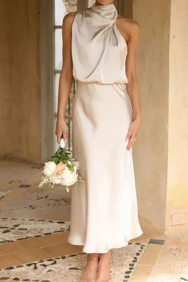 The Elegant Draped Halter Dress
