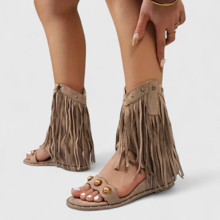 CHARLOTTE – FRINGE STATEMENT SANDALS