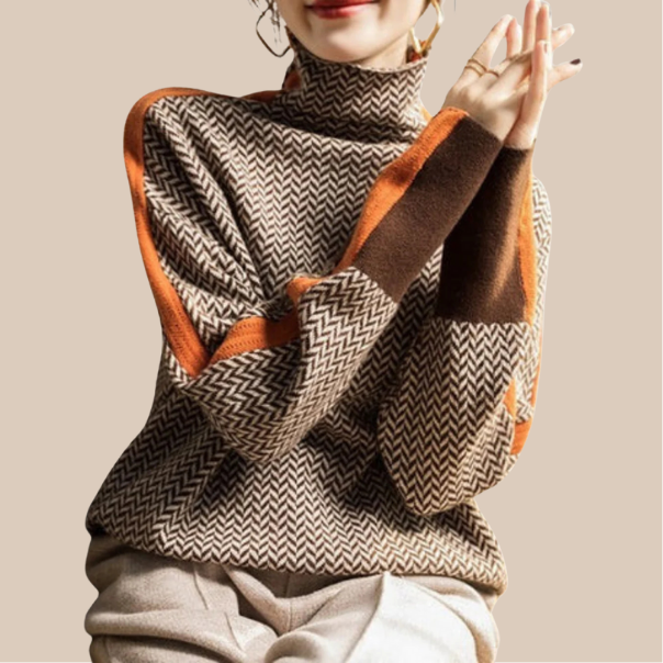 JANELLE – HERRINGBONE HIGH-NECK SWEATER