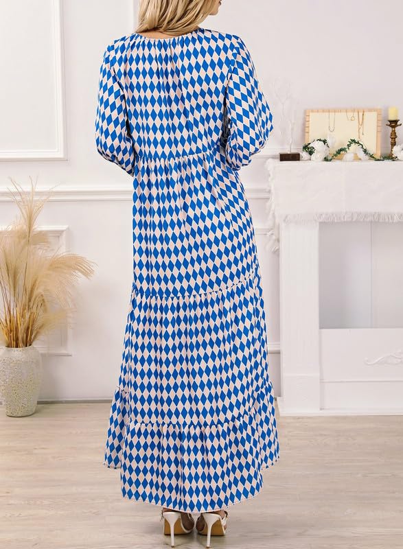 WINONA – WOMEN'S PUFF SLEEVE GEOMETRIC BOHEMIAN MAXI DRESS