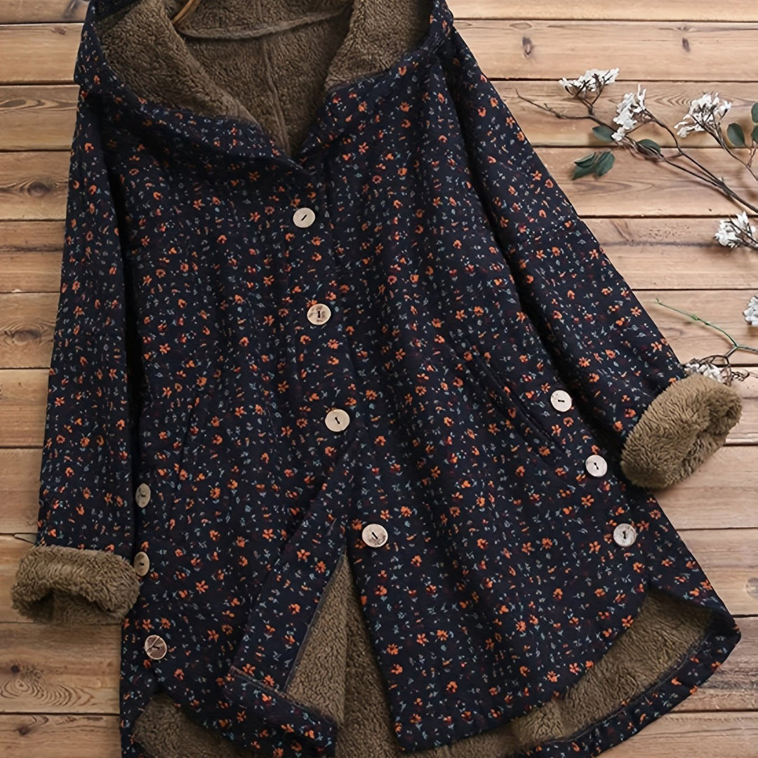 Zinnia - Vintage Floral Hooded Winter Coat