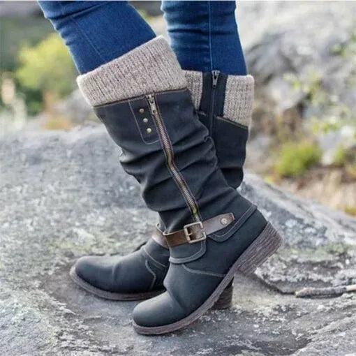 SHEENA – COZY BUCKLED KNEE-HIGH BOOTS