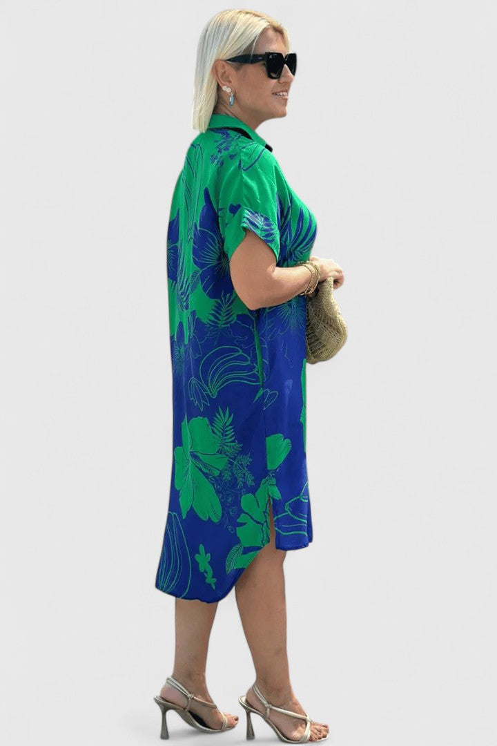 LUCY – TROPICAL BLOOM SHIRT DRESS